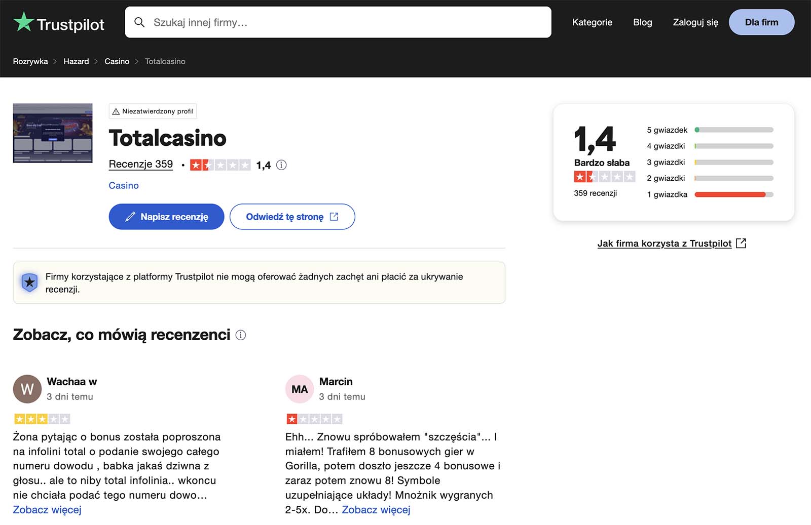 total casino auf trustpilot